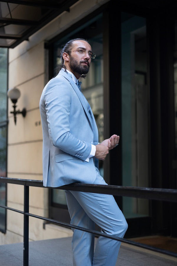 Tea Slim Fit Peak Lapel Baby Blue Tuxedo