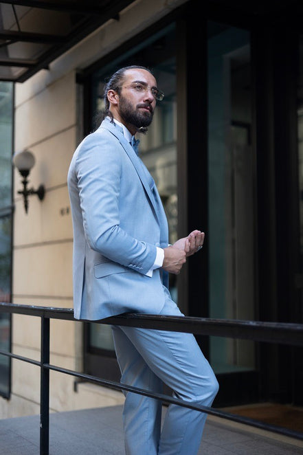 Tea Slim Fit Peak Lapel Baby Blue Tuxedo