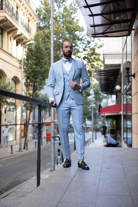 Tea Slim Fit Peak Lapel Baby Blue Tuxedo
