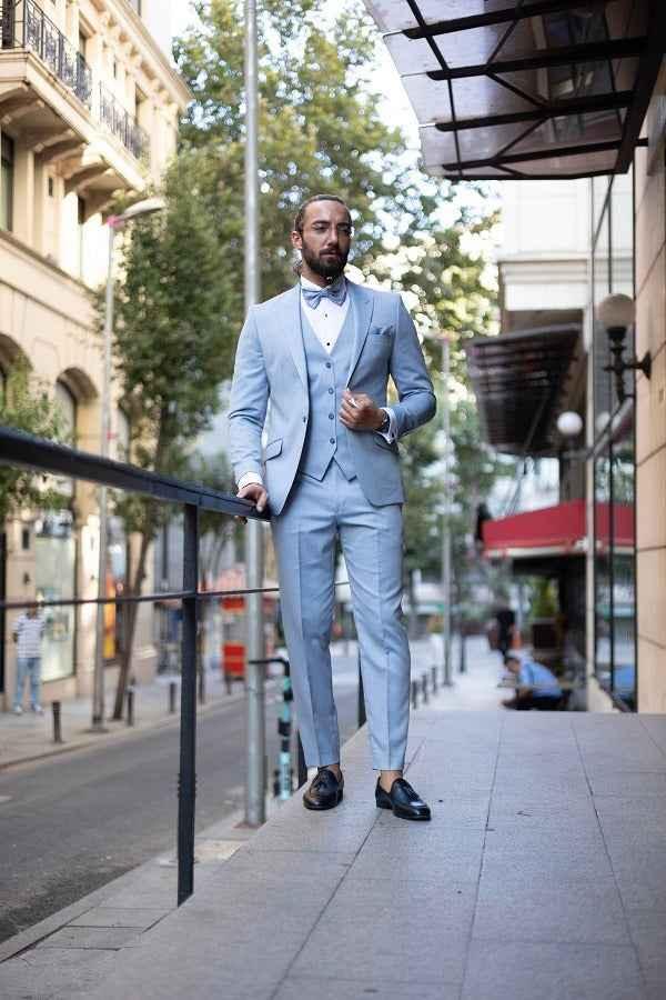 Tea Slim Fit Peak Lapel Baby Blue Tuxedo