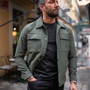 Tea Khaki Slim Fit Double Pocket Buttoned Coat