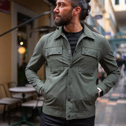 Tea Khaki Slim Fit Double Pocket Buttoned Coat