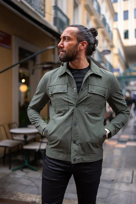 Tea Khaki Slim Fit Double Pocket Buttoned Coat