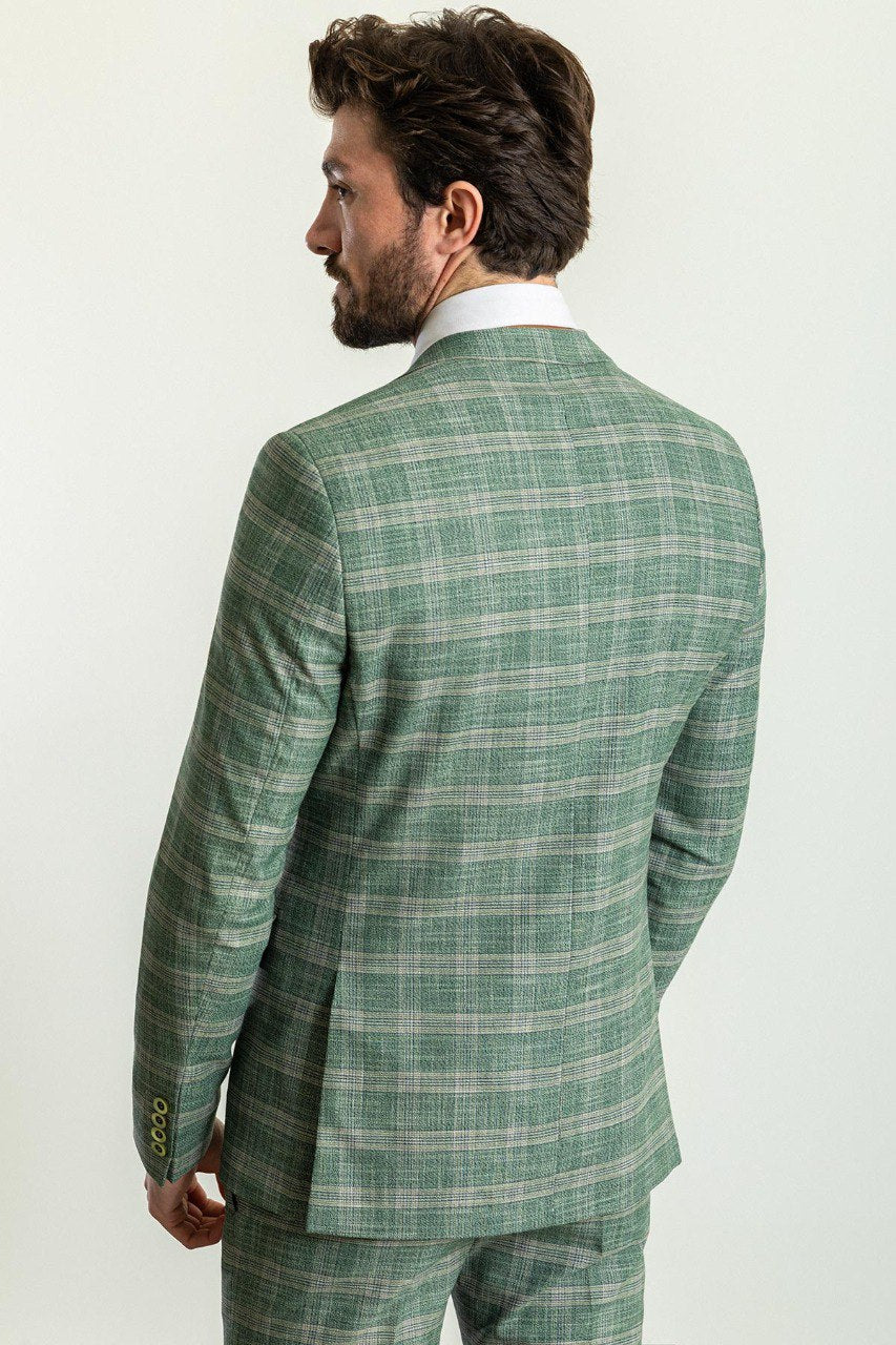 Tea Slim Fit Notch Lapel 3 Piece Light Green Plaid Suit