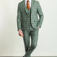 Tea Slim Fit Notch Lapel 3 Piece Light Green Plaid Suit