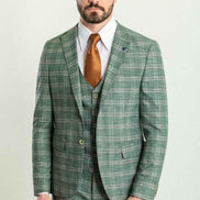 Tea Slim Fit Notch Lapel 3 Piece Light Green Plaid Suit