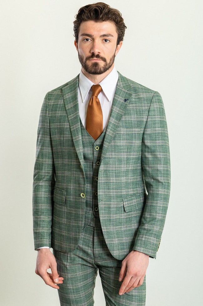Tea Slim Fit Notch Lapel 3 Piece Light Green Plaid Suit