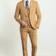 Tea Slim Fit Notch Lapel 3 Piece Light Mustard Suit