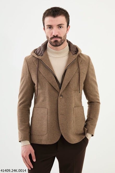 Tea Men's Brown Hooded Blazer