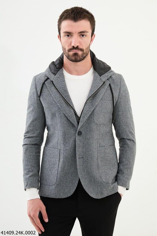 Tea Men's Gray Hooded Blazer