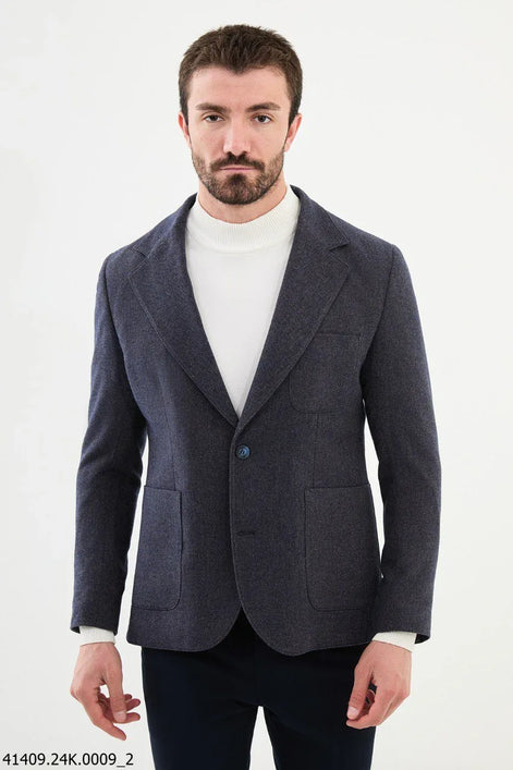 Tea Men's Navy Blue Hooded Blazer