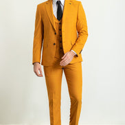 Tea Slim Fit Notch Lapel 3 Piece Mustard Suit