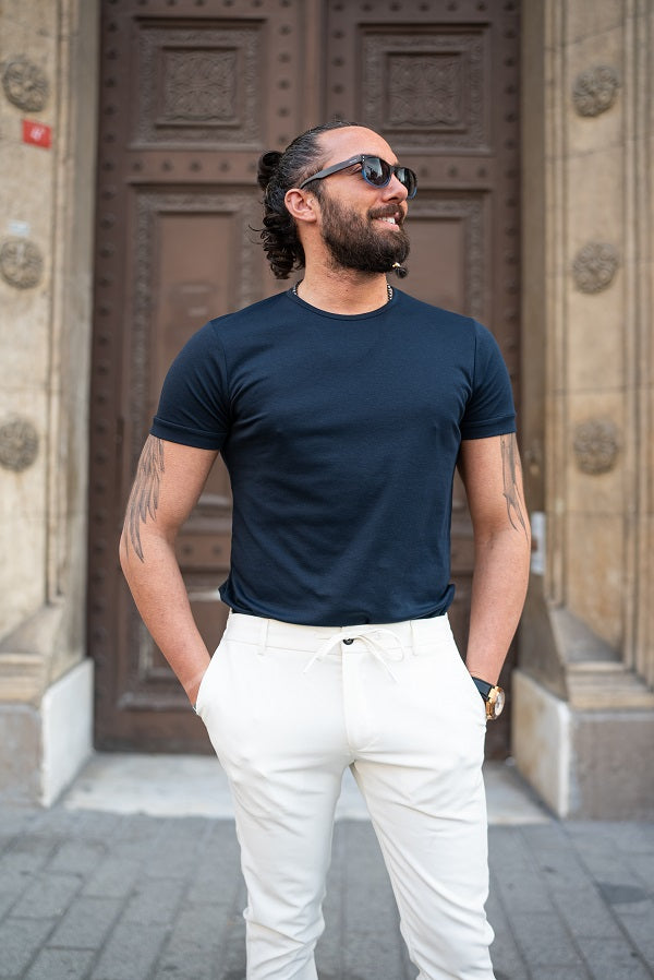 Tea Navy Blue Round Neck T-Shirt
