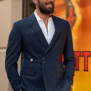 GentWith Tea Navy Blue Slim Fit 2 Piece Double Breasted Buckle Suit