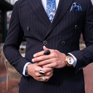 Tea Navy Blue Slim Fit 2 Piece Pinstripe Double Breasted Suit