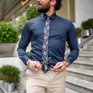 Tea Slim Fit Cotton Navy Blue Formal Shirt