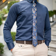 Tea Slim Fit Cotton Navy Blue Formal Shirt