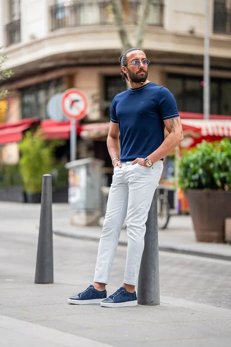 Tea Navy Blue Slim Fit Crew Neck T-Shirt