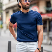 Tea Navy Blue Slim Fit Crew Neck T-Shirt