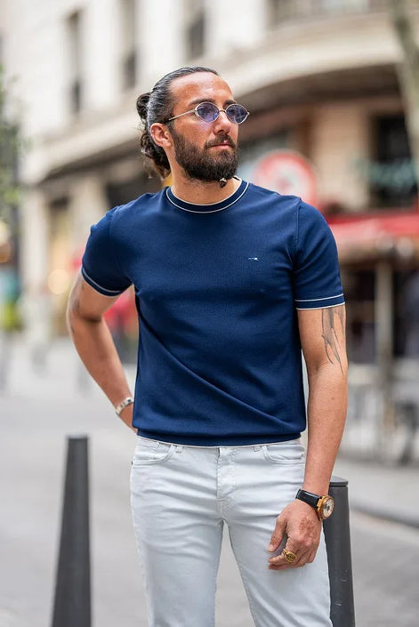 Tea Navy Blue Slim Fit Crew Neck T-Shirt