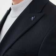 Tea Navy Blue Slim Fit Double Breasted Men's Buckle Blazer