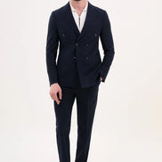GentWith Tea Navy Blue Slim Fit Double Breasted Suit