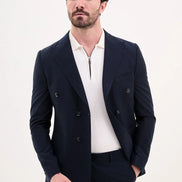GentWith Tea Navy Blue Slim Fit Double Breasted Suit
