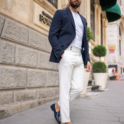 Tea Slim Fit Notch Lapel Navy Blue Blazer