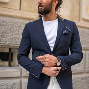 Tea Slim Fit Notch Lapel Navy Blue Blazer