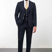 Tea Navy Blue Slim Fit Peak Lapel 3 Piece Suit