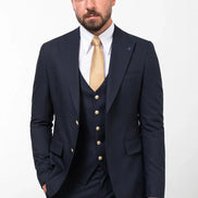 Tea Navy Blue Slim Fit Peak Lapel 3 Piece Suit