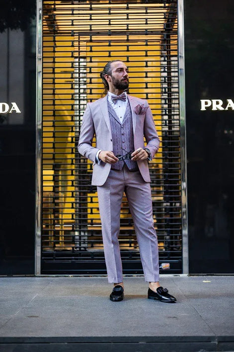 Tea Slim Fit Peak Lapel Pink Tuxedo