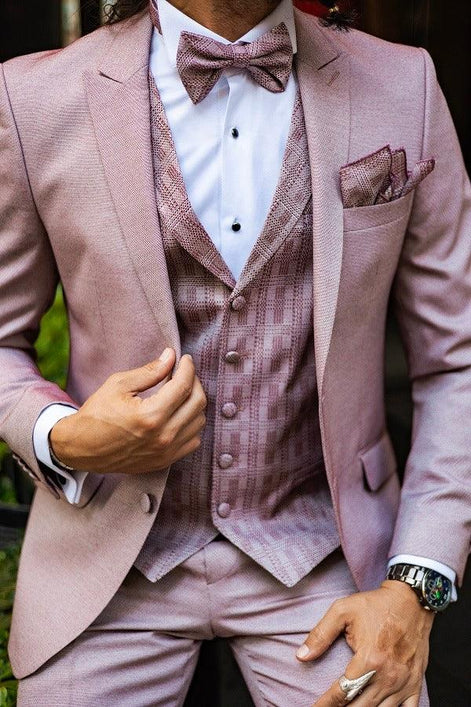 Tea Slim Fit Peak Lapel Pink Tuxedo