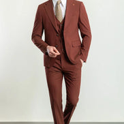 Tea Slim Fit Notch Lapel 3 Piece Rust Brown Suit