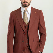 Tea Slim Fit Notch Lapel 3 Piece Rust Brown Suit