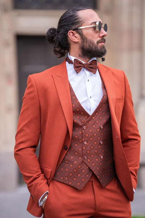 Tea Slim Fit Peak Lapel Rust Brown Tuxedo