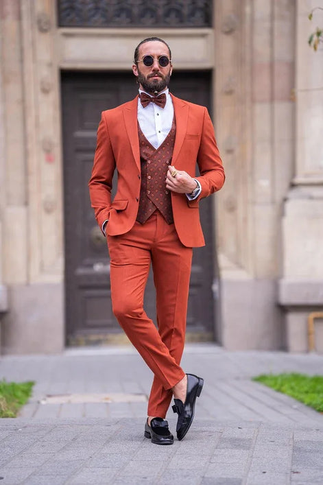 slim fit dress slacks Rust Brown Slim Fit Groom Party Wedding Suit for Men
