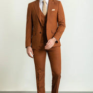 Tea Slim Fit Notch Lapel 3 Piece Rust Suit