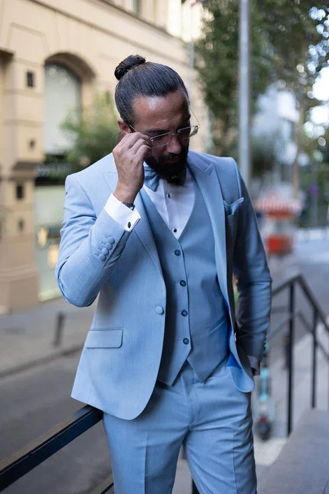 sky blue dress for man Aesthetic Sky Blue and White Designer Men's Indo-Western Sets for Engagement, Wedding, and Reception