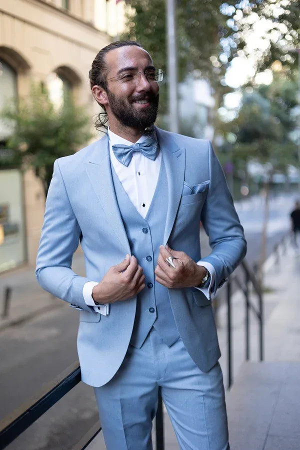 Tea Slim Fit Peak Lapel Light Blue Tuxedo