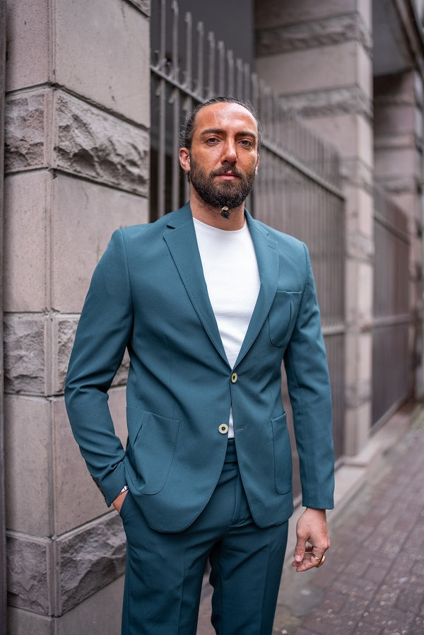 GentWith Tea Teal Green Slim Fit 2 Piece Notch Lapel Suit