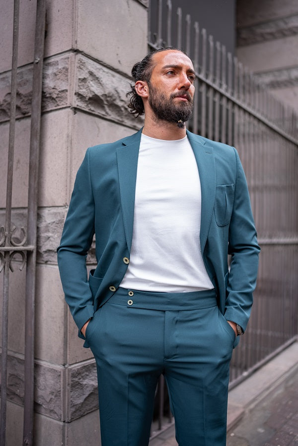 GentWith Tea Teal Green Slim Fit 2 Piece Notch Lapel Suit