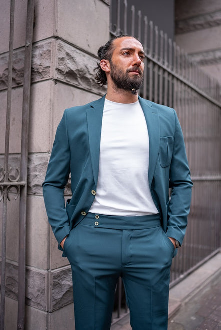 GentWith Tea Teal Green Slim Fit 2 Piece Notch Lapel Suit