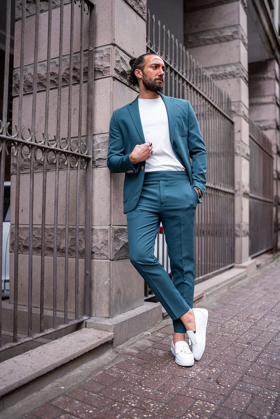 Teal Green Slim Fit 2 Piece Notch Lapel Suit