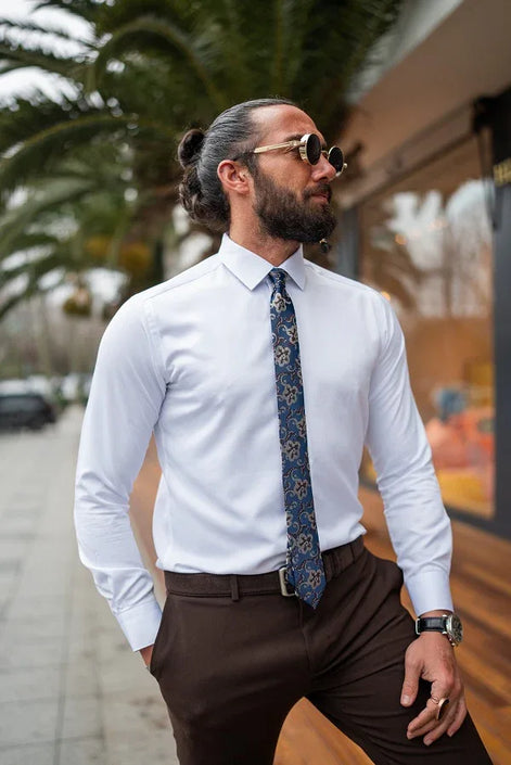 Tea Slim Fit Cotton White Formal Shirt