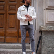 Tea White Slim Fit Double Pocket Buttoned Coat