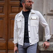 Tea White Slim Fit Double Pocket Buttoned Coat