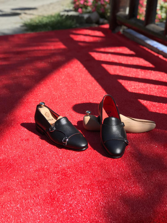 Black Double Monk Strap Shoes