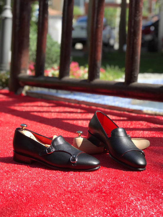 Black Double Monk Strap Shoes