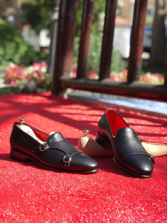 The Oliver Black Double Monk Strap Shoes
